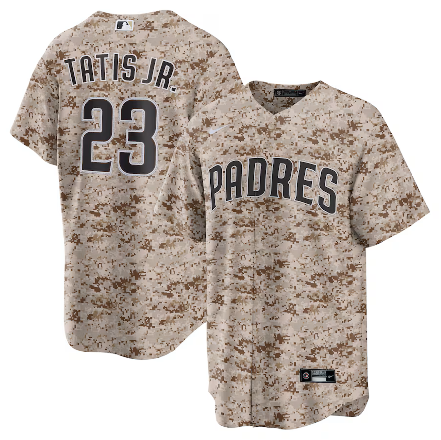 Fernando Tatis Jr. Padres camo jersey styling: Camo MLB jerseys vs alternate versions. Style matrix diagram.